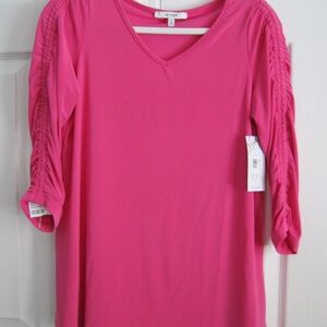 NWT * NEVER WORN  * SYMPLI *  RUCHED SLEEVE Top * Pink/Peony * Size 10